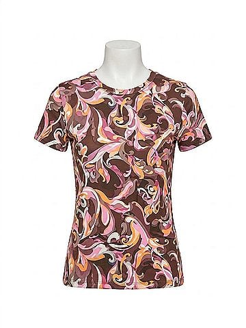L'Agence Ressi Fitted Tee in Brown/Pink Multi Abstract Paisley (view 1)