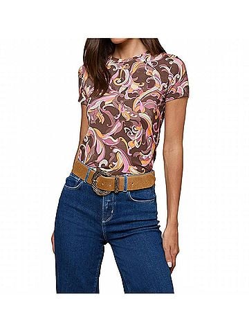 L'Agence Ressi Fitted Tee in Brown/Pink Multi Abstract Paisley (view 2)