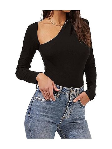 Astr Della Cutout Long Sleeve Bodysuit in Black (view 2)