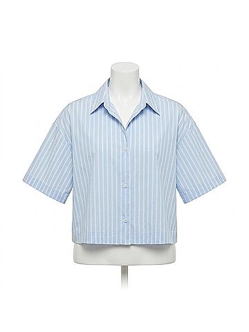 Enza Costa Poplin Mariner Shirt in Light Blue/White Stripe (view 1)