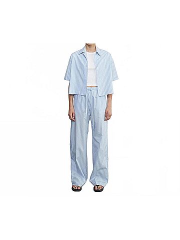 Enza Costa Poplin Mariner Shirt in Light Blue/White Stripe (view 2)