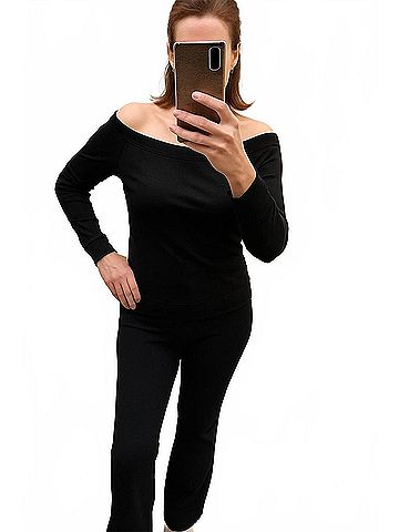 Bobi Off The Shoulder Long Sleeve Top in Black (view 2)