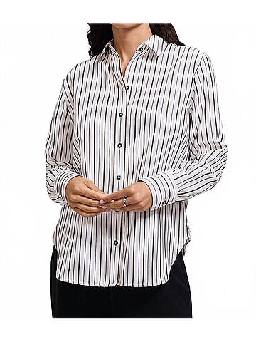 Foxcroft Meghan Metallic Stripe Long Sleeve Shirt in White (view 2)