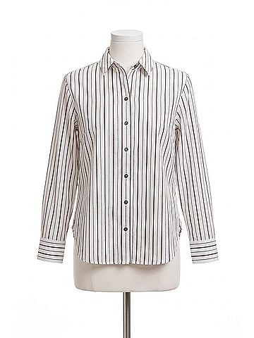 Foxcroft Meghan Metallic Stripe Long Sleeve Shirt in White (view 1)