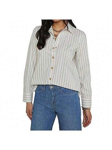 L'Agence Ellery Poplin Button-Down Shirt in Baby Pink/Sage Stripe (view 2)