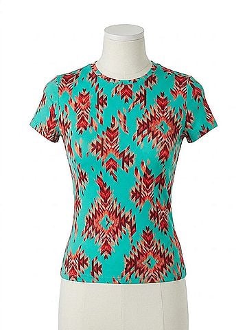 L'Agence Ressi Crewneck Ganado T-Shirt in Pool Blue Multi Ganado Print (view 1)