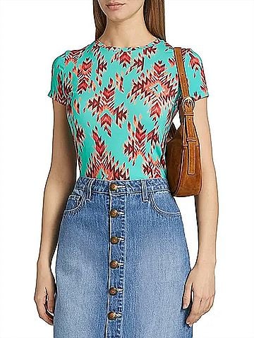 L'Agence Ressi Crewneck Ganado T-Shirt in Pool Blue Multi Ganado Print (view 2)