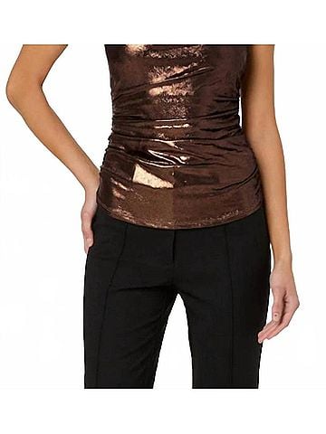 Astr Leanne Metallic Cowl Neck Top in Brown (view 2)