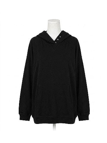 Cotton Bleu Soft Terry Hoodie Top in Black (view 1)