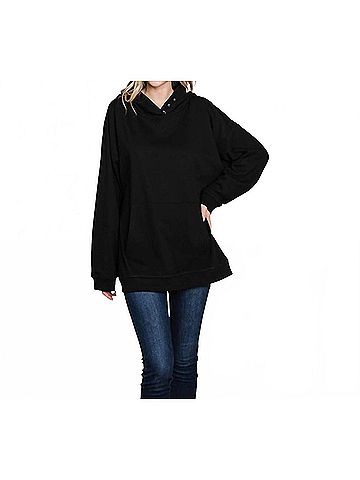 Cotton Bleu Soft Terry Hoodie Top in Black (view 2)