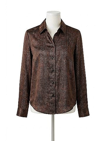 L'Agence Women's Tyler Longsleeve Herringbone Print Blouse in Brown (view 1)