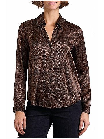 L'Agence Women's Tyler Longsleeve Herringbone Print Blouse in Brown (view 2)
