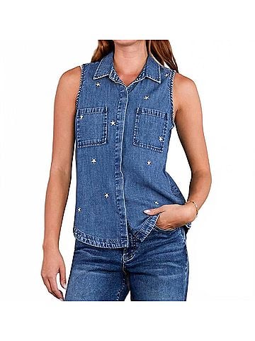 Billy T Scarlett Sleeveless Shirt in Denim (view 2)