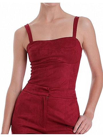 Karina Grimaldi Veronica Suede Bodysuit in Garnet (view 2)
