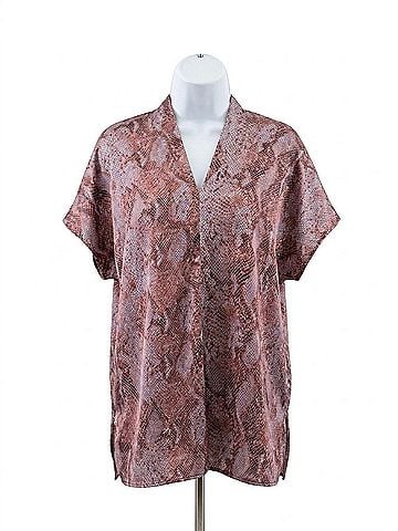 Adrienne V-Neck Snake Print Top in Purple/Burgundy (view 1)