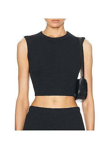 Enza Costa Textured Jacquard Cropped Tank Top in Black (view 2)