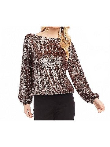 Karen Kane Sora Sequin Boatneck Top in Copper (view 2)