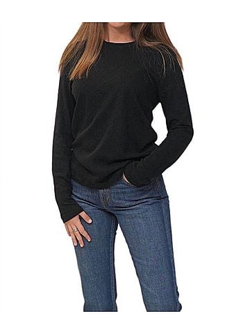 Enza Costa Cashmere Loose Long Sleeve Tee in Black (view 2)
