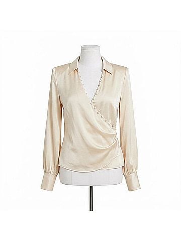 L'Agence Bernice Satin Wrap Blouse in Champagne (view 1)