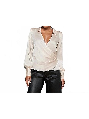 L'Agence Bernice Satin Wrap Blouse in Champagne (view 2)