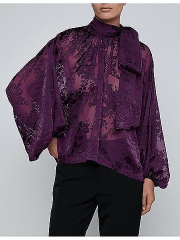 L'Agence Rhett Burnout Satin Blouse in Medium Violet (view 2)