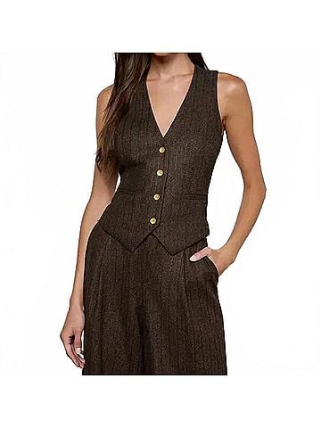 L'Agence Drina V Neck Vest in Brown/ Bronze (view 2)