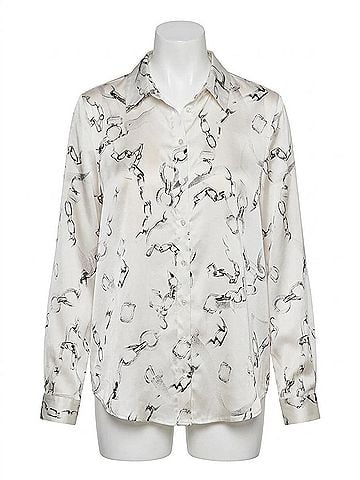 L'Agence Tyler Silk Blouse in Ivory/Grey Small Faded Chain (view 1)