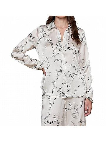 L'Agence Tyler Silk Blouse in Ivory/Grey Small Faded Chain (view 2)