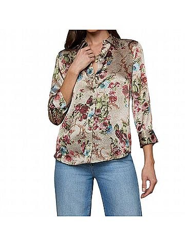 L'Agence Dani Silk Blouse in Multi Floral Tapestry (view 2)