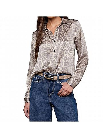 L'Agence Tyler Silk Blouse in Grey Multi Patch Leopard (view 2)