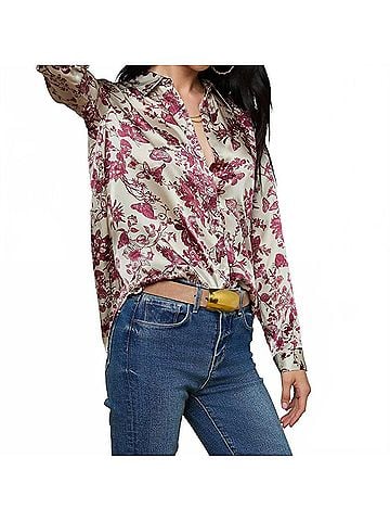L'Agence Tyler Silk Blouse in Tan/Truffle Butterfly Toile (view 2)