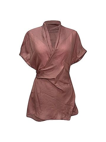 Rick Owens Rick Owens Draped Waffle-Knit Wrap Blouse in Pink Viscose (view 1)