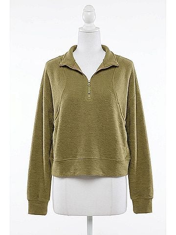 Doe & Rae Stripe Textured Half Zip Top in Light Olive (view 1)