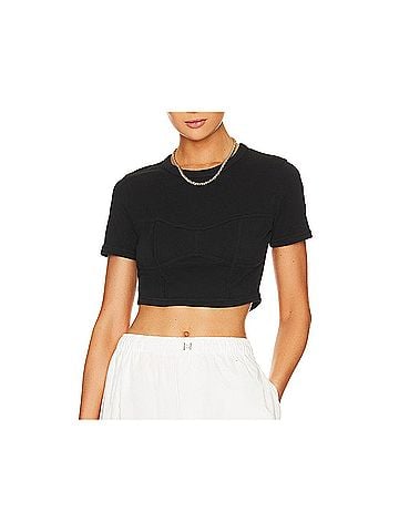 A.L.C. Womens Wren Tee Cropped Top in Black (view 2)