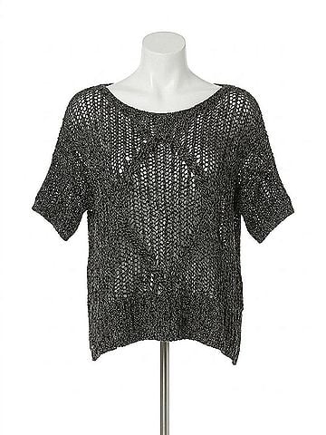 Label + Thread Lattice Scoop Neck Top in Black (view 1)