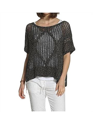 Label + Thread Lattice Scoop Neck Top in Black (view 2)