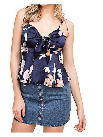 Honey Punch Floral Baby Doll Tie Top in Navy (view 2)