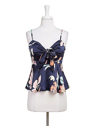 Honey Punch Floral Baby Doll Tie Top in Navy (view 1)