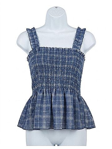 Hailey & Co. Plaid Smocked Tank in Blue (view 1)