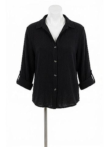 Fresh Laundry Gauze Button Up Shirt in Black (view 1)