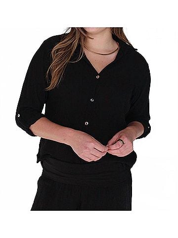 Fresh Laundry Gauze Button Up Shirt in Black (view 2)