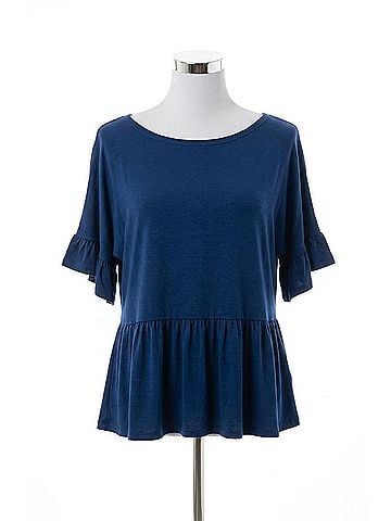 Culture Code Boat Neck Tiered Ruffle Sleeve Top in Ink Blue (view 1)