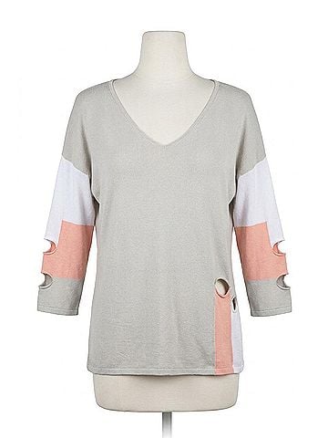 Angel Cut Work Top in Gray/Peach (view 1)