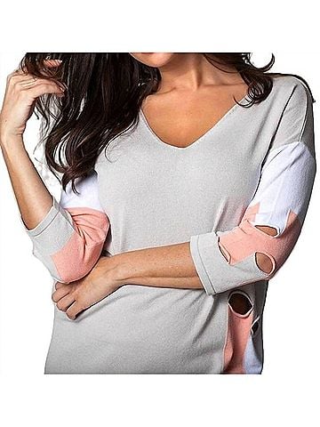 Angel Cut Work Top in Gray/Peach (view 2)