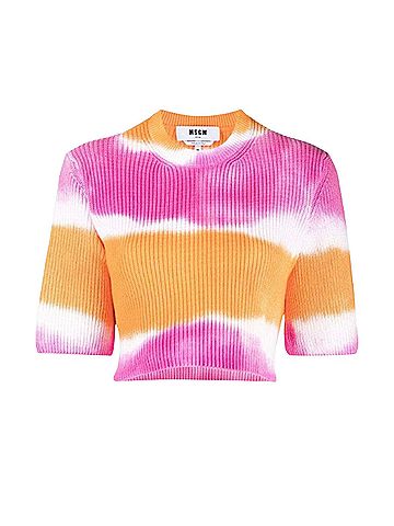 MSGM Tie-Dye Knitted Cropped Top in Orange (view 1)