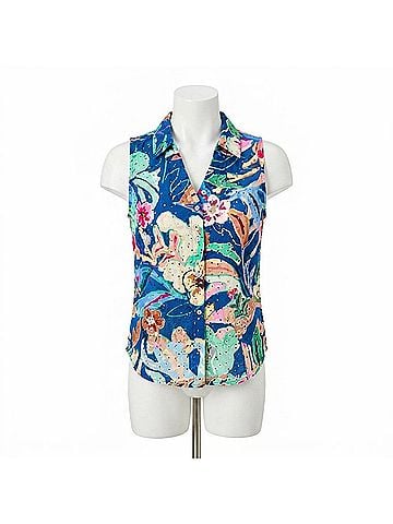 FDJ Eyelet Sleeveless Collared Shirt in Pop Camo (view 1)