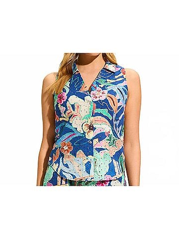 FDJ Eyelet Sleeveless Collared Shirt in Pop Camo (view 2)