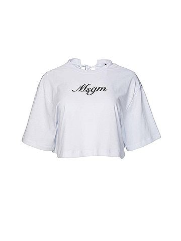 MSGM Open-Back Cropped T-Shirt in White (view 1)