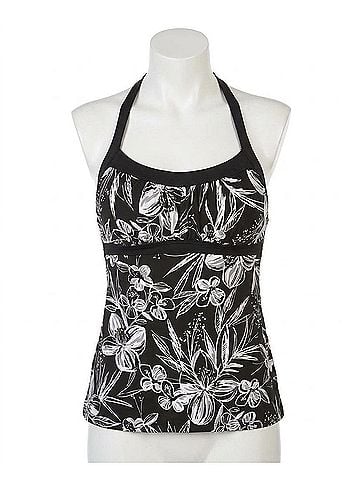 Caribbean Joe Peaceful Plumeria Framed Peasant Tankini Top in Joe Black And White (view 1)