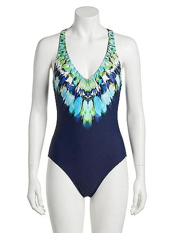 La Blanca Monarch Of The Seas Macrame Strap Back One Piece Swimsuit in Navy (view 1)